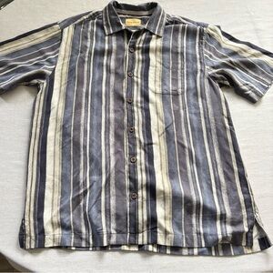 Tommy Bahama Men’s M Blue Stripe 100% Silk Button Up Shirt Casual